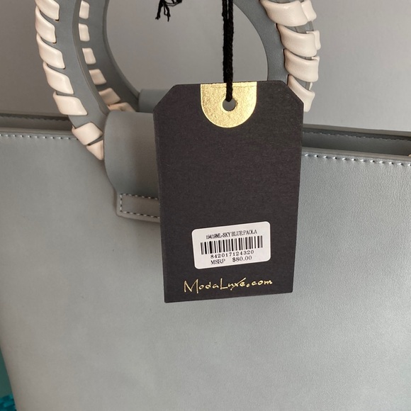 Moda Luxe Gray and White Tote with Nautical Handle NIP - Picture 5 of 15